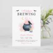 Roze Baby brouwt Halloween Baby shower Kaart (Staand voorkant)