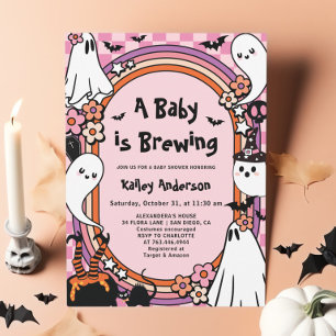 Roze Baby brouwt Halloween Baby shower Kaart