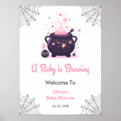 Roze Baby brouwt Halloween Baby shower Welkom Poster (Voorkant)