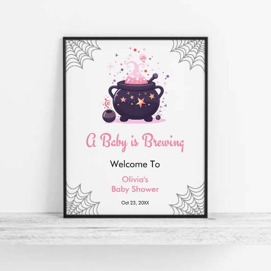 Roze Baby brouwt Halloween Baby shower Welkom Poster