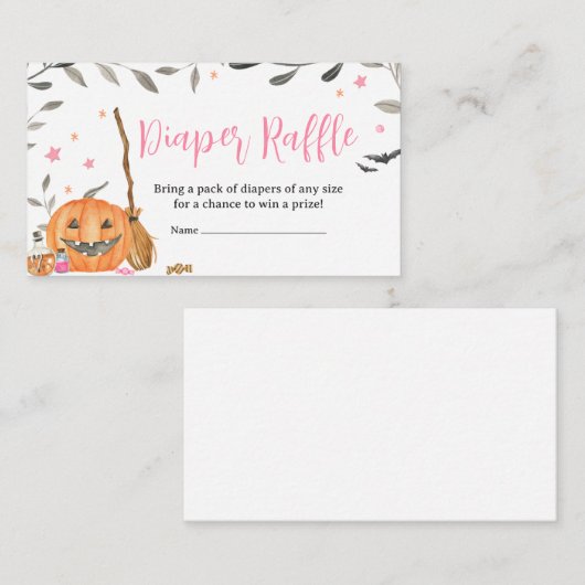 Roze Baby brouwt Schattigee Halloween Luier Raffle Informatiekaartje (Voorkant / Achterkant)