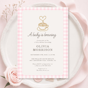 Roze Baby Bruwt Koffie Meisje Baby Shower Kaart