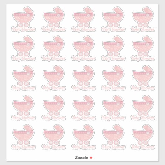 Roze Baby Buggy Baby shower Stickers (Vel)