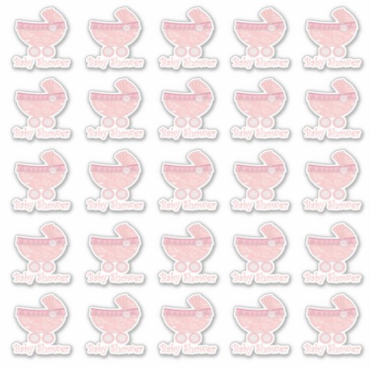 Roze Baby Buggy Baby shower Stickers (Voorkant)