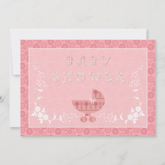 Roze Baby Buggy Baby Shower Uitnodigingen (Voorkant)
