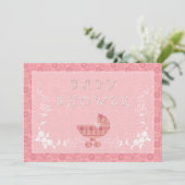 Roze Baby Buggy Baby Shower Uitnodigingen (Staand voorkant)