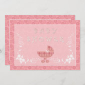 Roze Baby Buggy Baby Shower Uitnodigingen (Voorkant / Achterkant)