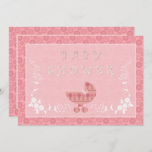 Roze Baby Buggy Baby Shower Uitnodigingen (Voorkant / Achterkant)