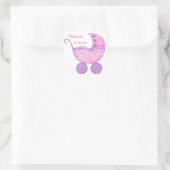 Roze Baby Buggy Boy Name Birth Date Notice Vierkante Sticker (Tas)