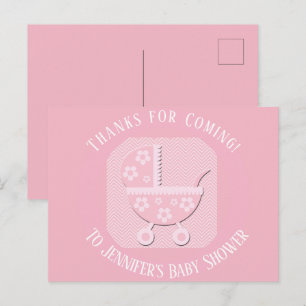 Roze Baby buggy Girl Shower Bedankt Briefkaart