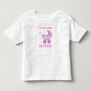 Roze Baby Buggy "Ik heb een nieuwe zuster" Toddler Kinder Shirts