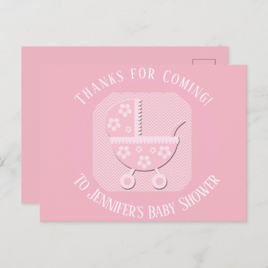Roze baby buggy meisje shower dank je briefkaart (Voorkant / Achterkant)