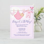 Roze Baby bundel op Baby shower van de waslijn Kaart (Staand voorkant)