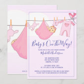 Roze Baby bundel op Baby shower van de waslijn Kaart (Voorkant / Achterkant)