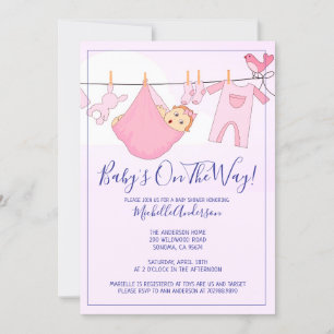 Roze Baby bundel op Baby shower van de waslijn Kaart