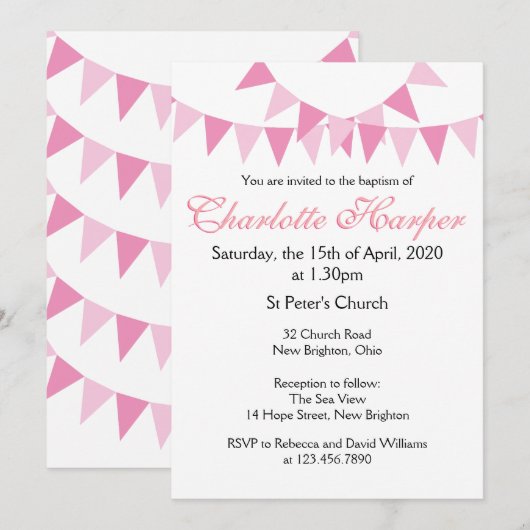 Roze Baby Bunting Doop Uitnodiging (Voorkant / Achterkant)