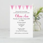 Roze Baby Bunting Doop Uitnodiging (Staand voorkant)