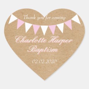 Roze Baby Bunting Doop Uitnodiging Favor Hart Sticker