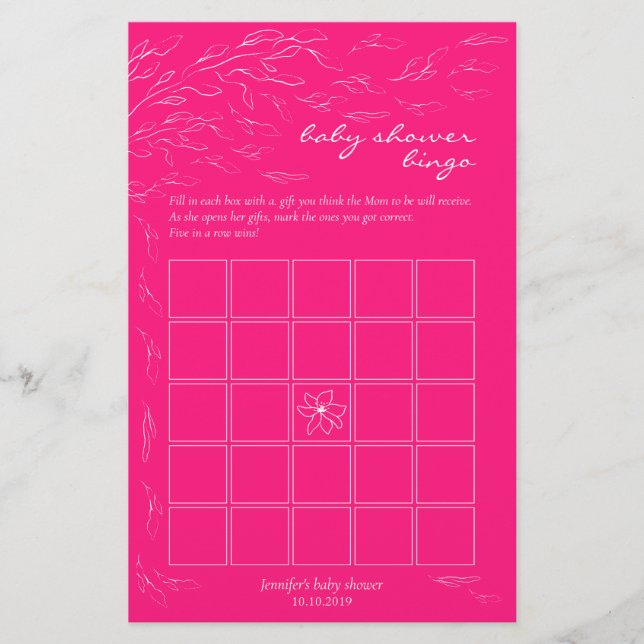 Roze Baby Cadeau Bingo Spel (Voorkant)