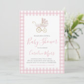 Roze Baby Carriage Baby Meisje Douche Kaart (Staand voorkant)