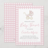 Roze Baby Carriage Baby Meisje Douche Kaart (Voorkant / Achterkant)