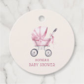 Roze  Baby Carriage Baby shower Bedankjes Labels (Voorkant)