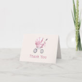 Roze Baby Carriage Baby shower Bedankkaart (Voorkant)