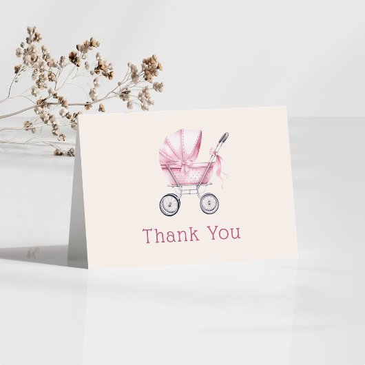 Roze Baby Carriage Baby shower Bedankkaart