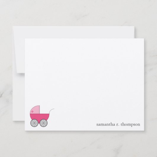 Roze Baby Carriage Baby shower Bedankt Opmerking K Notitiekaartje (Voorkant)
