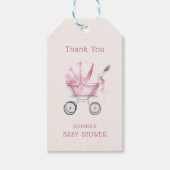 Roze Baby Carriage Baby shower Cadeaulabel (Voorkant)