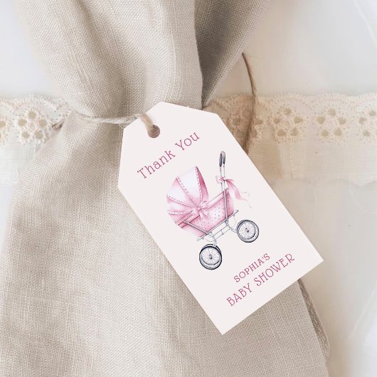 Roze Baby Carriage Baby shower Cadeaulabel