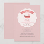 Roze Baby Carriage Baby shower Invitation Kaart (Voorkant / Achterkant)