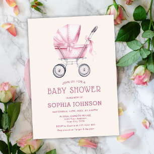 Roze  Baby Carriage Baby shower Kaart