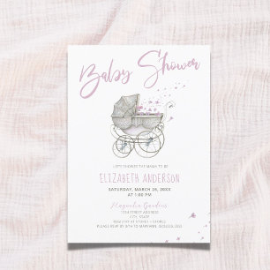 Roze  Baby Carriage Baby shower Kaart