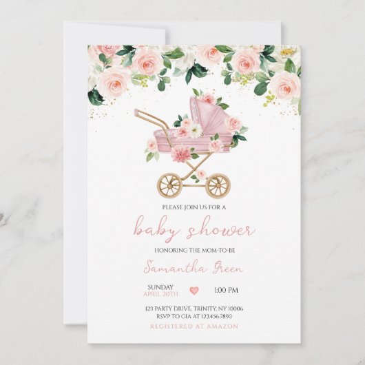 Roze Baby Carriage Baby shower Kaart (Voorkant)