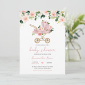 Roze Baby Carriage Baby shower Kaart (Staand voorkant)