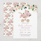 Roze Baby Carriage Baby shower Kaart (Voorkant / Achterkant)