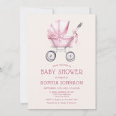 Roze  Baby Carriage Baby shower Kaart (Voorkant)