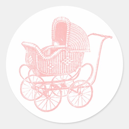  Roze Baby Carriage Baby shower Ronde Sticker (Voorkant)