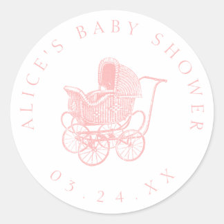  Roze Baby Carriage Baby shower Ronde Sticker