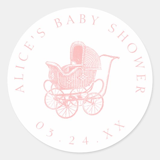  Roze Baby Carriage Baby shower Ronde Sticker (Voorkant)