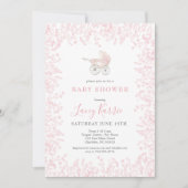 roze Baby Carriage Baby shower uitnodiging (Voorkant)