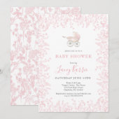 roze Baby Carriage Baby shower uitnodiging (Voorkant / Achterkant)