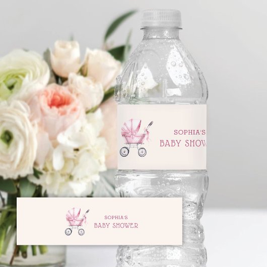Roze  Baby Carriage Baby shower Waterfles Etiket
