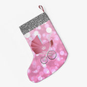 Roze Baby Carriage Bokeh Silver Faux Glitter Kleine Kerstsok (Achterkant (Hangend))