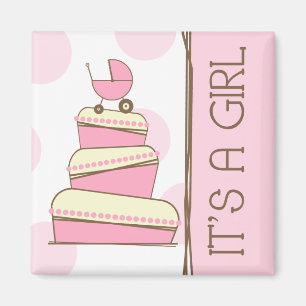 Roze Baby Carriage Cake "Het is een meisje" Magnet