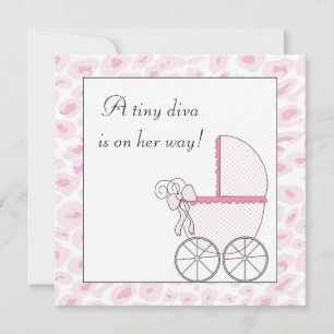 Roze Baby Carriage Diva Leopard Baby Girl Shower Kaart