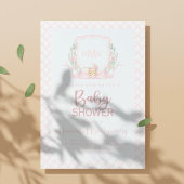 Roze Baby Carriage Monogram Baby shower Kaart