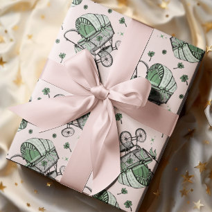 Roze Baby Carriage St Patrick's Day Baby shower Cadeaupapier