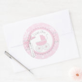 Roze Baby Carriage & Winter Sneeuwvlok Dank u Ronde Sticker (Envelop)